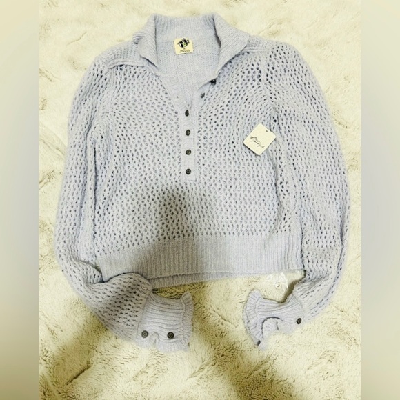 #101. NWT Free People snow drift light blue sweater - Picture 9 of 12
